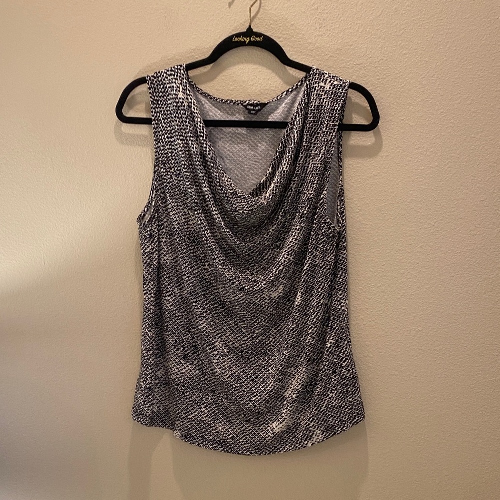 Textured Drape Neck Blouse Black & White